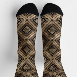 Griechisch-Meander-Schlüsselmuster Schwarz und Gol Socken