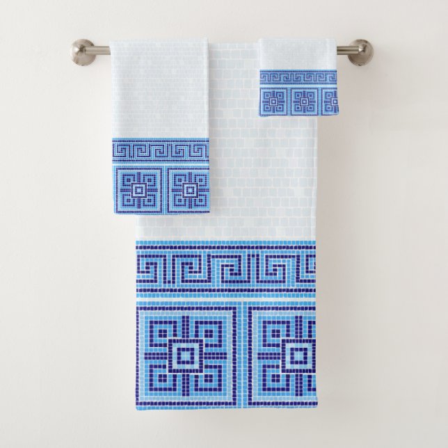 Griechisch-Mosaiksteinschmuck - Blauschattierungen Badhandtuch Set (Insitu)