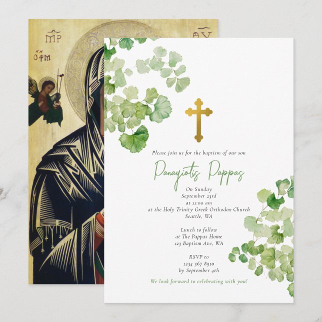 Griechisch-orthodoxe Christening Taufbecken Grüne Einladung (Vorne/Hinten)