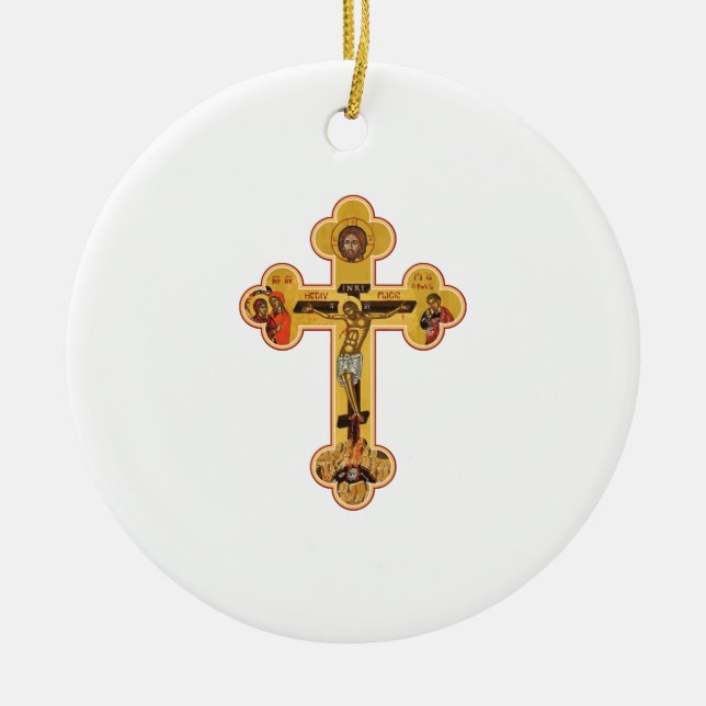 griechisch-orthodoxe Jesus Christus-Kreuz Keramik Ornament (Vorne)
