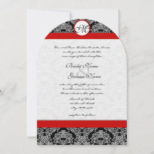 Griechisch Roco Black Damask Red Accents Wedding Einladung