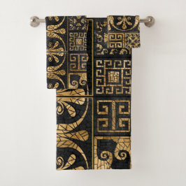 Griechisch zerbrochene Tile-Mosaik-Schwarz und Gol Badhandtuch Set