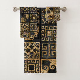 Griechisch zerbrochene Tile-Mosaik-Schwarz und Gol Badhandtuch Set