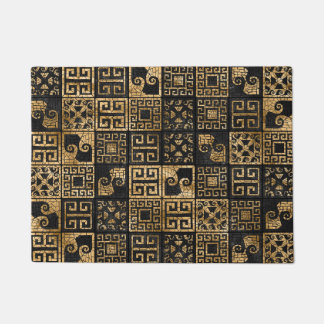 Griechisch zerbrochene Tile-Mosaik-Schwarz und Gol Fußmatte