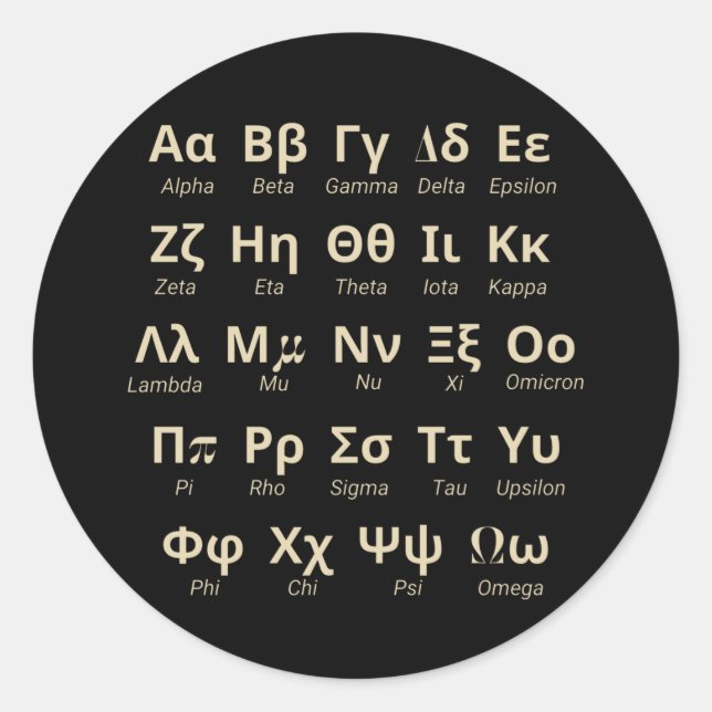 Griechische Alphabet-Briefe im Einklang mit der Äu Runder Aufkleber (Vorderseite)