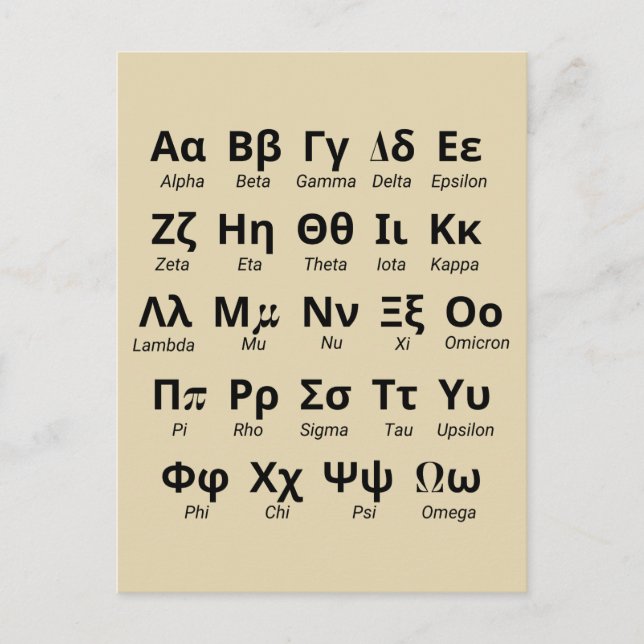 Griechische Alphabet-Briefe in Ordnung Postkarte (Vorderseite)
