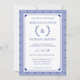 Griechische Elegance Wedding Einladung, blau Einladung