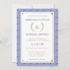 Griechische Elegance Wedding Einladung, blau, Gold Einladung