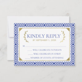 Griechische Elegance Wedding RSVP Card, blau Einladung