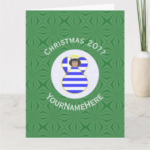 Griechische Flagge Dunkler Haar Angel Weihnachten  Karte