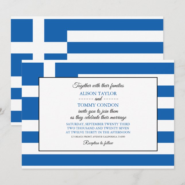 Griechische Flagge, Flagge Griechenlands Hochzeit Einladung (Vorne/Hinten)