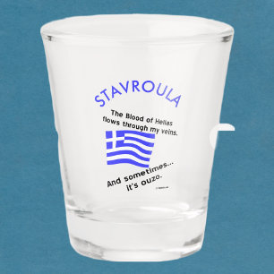 Griechische Flagge Hellas Blut und Ouzo und Name Schnapsglas