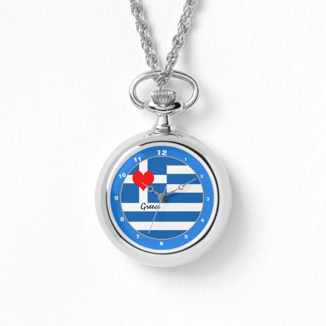 Griechische Flagge & Herz - Griechenland - Reise-/ Armbanduhr (Vorderseite)