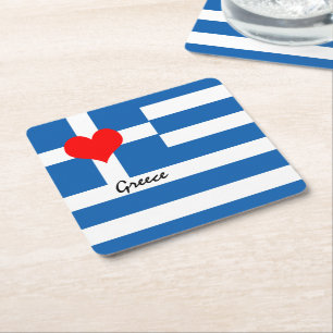 Griechische Flagge & Herz - griechische Reise-/Spo Rechteckiger Pappuntersetzer