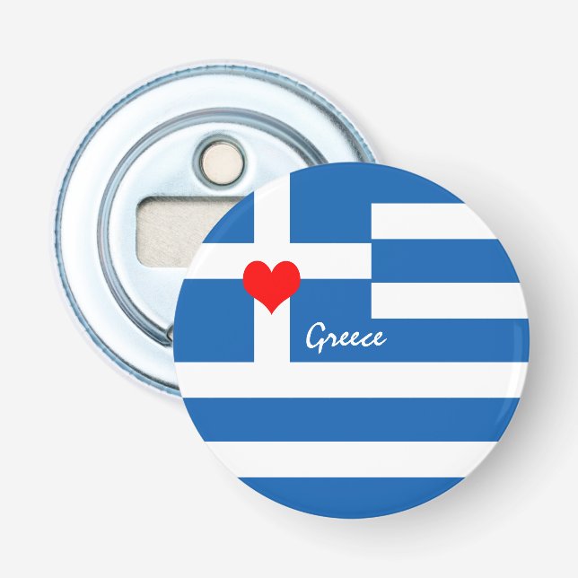 Griechische Flagge & Herz - Reis-/Sportfans Flaschenöffner (Vorderseite)