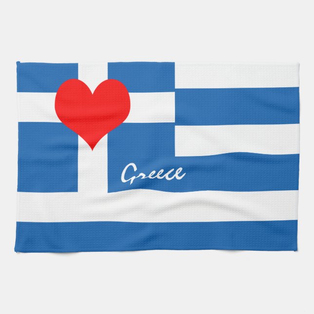 Griechische Flagge & Herz - Reis-/Sportfans Geschirrtuch (Horizontal)