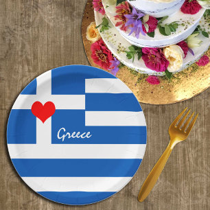 Griechische Flagge & Herz - Reis-/Sportfans Pappteller