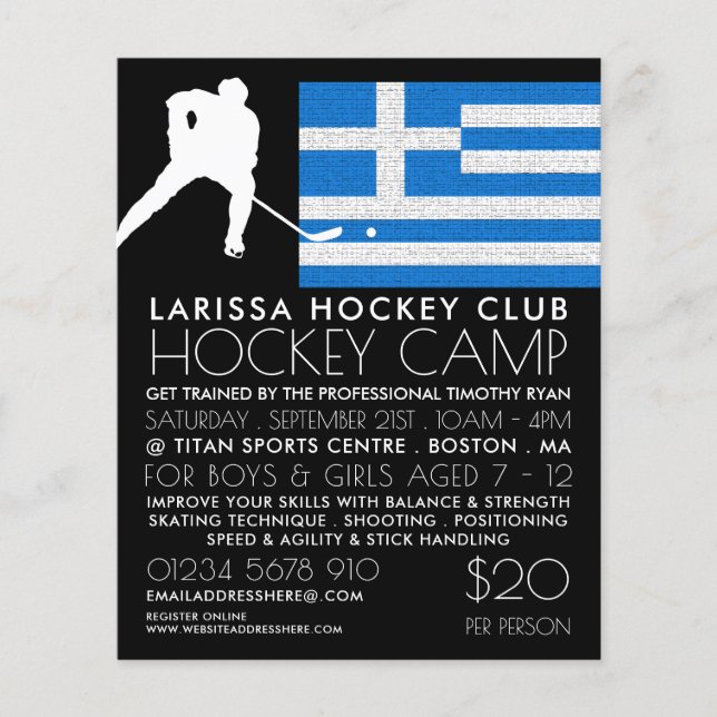 Griechische Flagge, Hockey-Spieler, Camp-Werbe-Fly Flyer (Vorne)