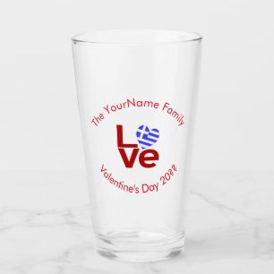 Griechische Flagge Rote Buchstaben LIEBE Personali Glas
