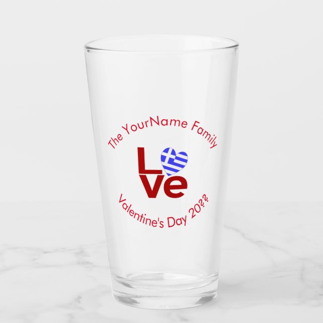Griechische Flagge Rote Buchstaben LIEBE Personali Glas (Vorderseite)