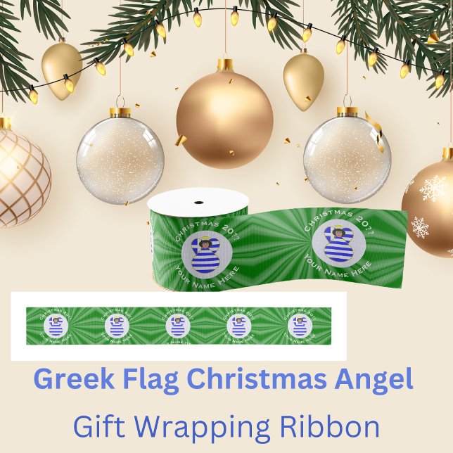 Griechische Flagge Schwarzes Haar Weihnachtsgel Pe Ripsband (Von Creator hochgeladen)