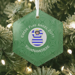 Griechische Flagge Schwarzhaariger Engel Jahresnam Ornament Aus Glas