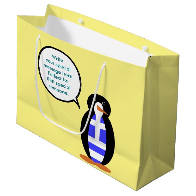 Griechische Flagge - Vortrag von Penguin Personali Große Geschenktüte (Vorderseite Schrägansicht)