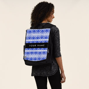 Griechische Fret Arabeske Blau, Ihr Name, Personal Rucksack