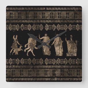 Griechische Gottheiten und Mäander-Schlüsselverzie Quadratische Wanduhr