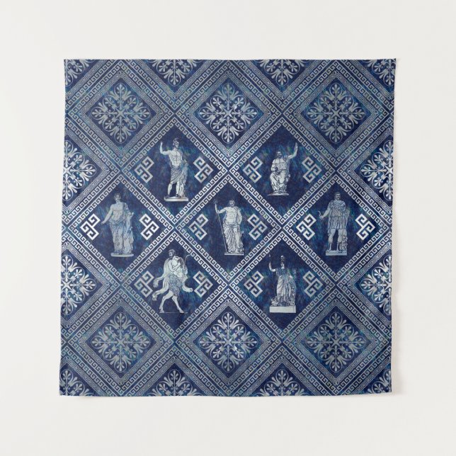 Griechische Gottheiten und Meander-Schlüsseldekora Wandteppich (Vorderseite)