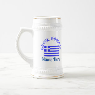 Griechische Göttin und Flagge Griechenlands Bierglas