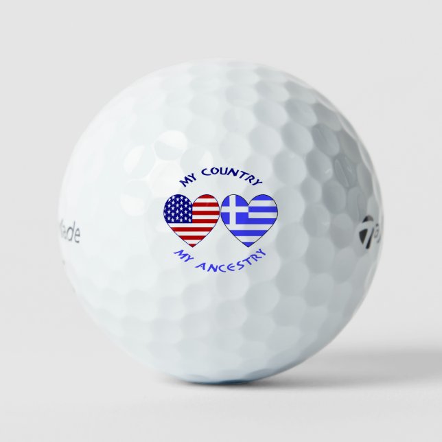 Griechische Herkunft USA Flags Hearts Golfball (Vorderseite)