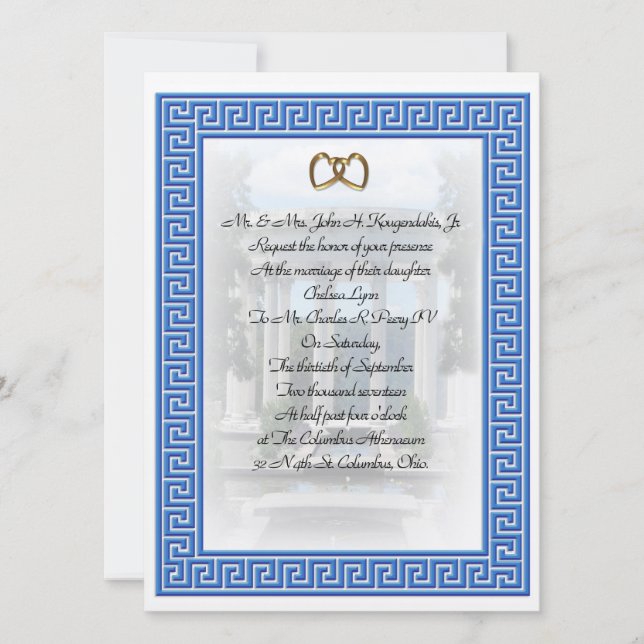 Griechische Hochzeit Einladung Blue Key elegant (Vorderseite)
