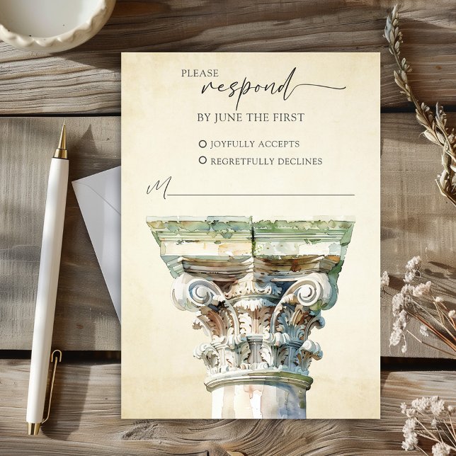 Griechische Hochzeitssäule für Wasserfarben-RSVP-A RSVP Karte (Watercolor Greek Column Wedding RSVP Response Card)