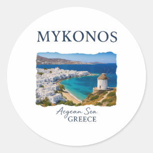 Griechische Insel Mykonos Urlaub Reise Küstenleben Runder Aufkleber