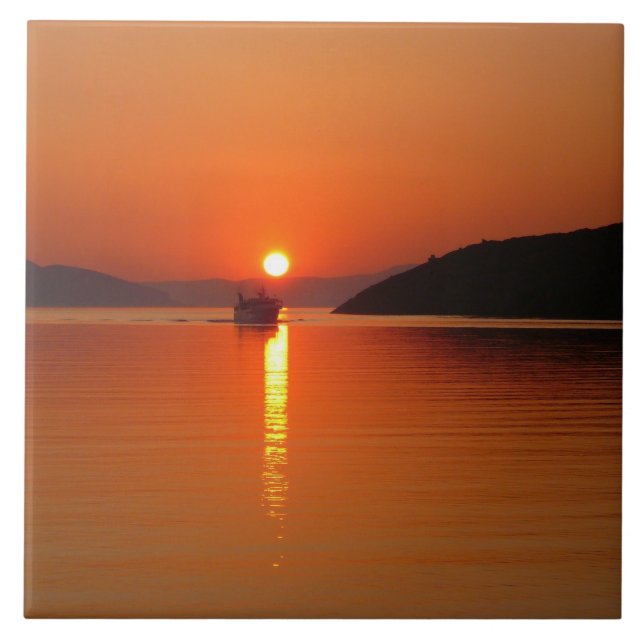Griechische Insel-Sonnenuntergang-Foto-Fliese Fliese (Vorderseite)