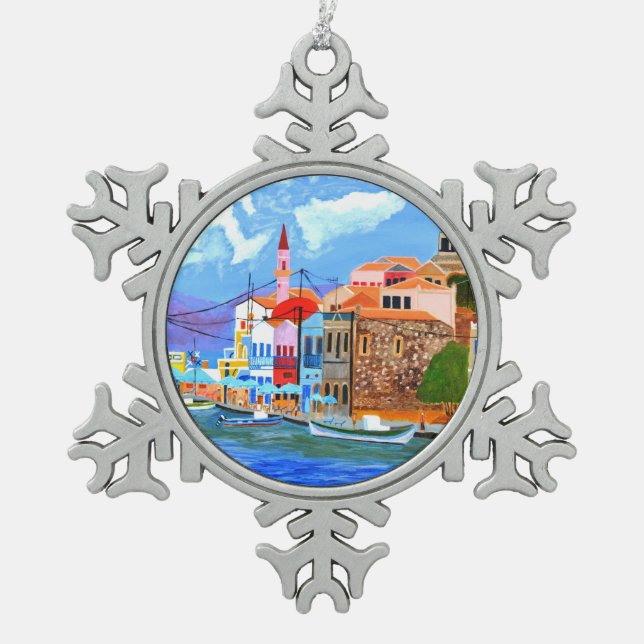 griechische Küste Schneeflocken Zinn-Ornament (Vorderseite)
