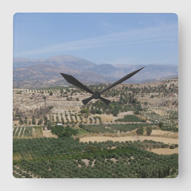 Griechische Landschaftsuhr Quadratische Wanduhr (Vorderseite)