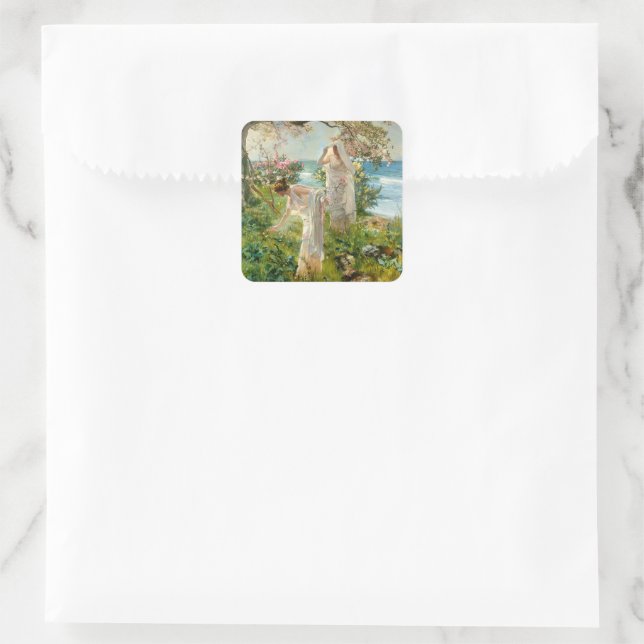 Griechische Mädchen am Ufer Quadratischer Aufkleber (Tasche)