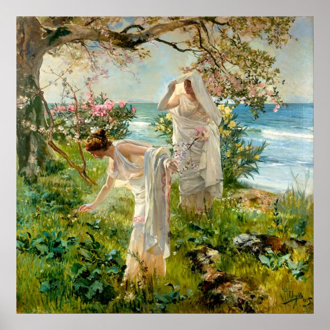 Griechische Mädchen am Ufer von Joaquín Sorolla Poster (Vorne)