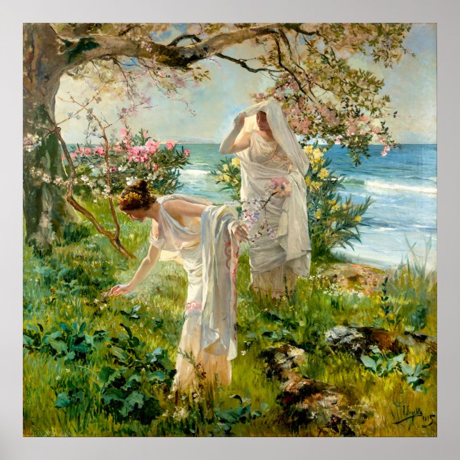 Griechische Mädchen am Ufer von Joaquín Sorolla Poster (Vorne)