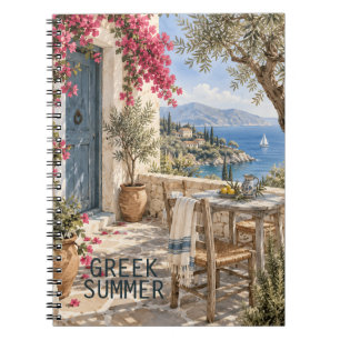 Griechische mediterrane Terrasse am Meer im Wasser Notizblock