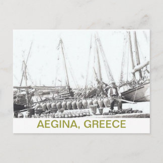 GRIECHISCHE POSTKARTE~MANN, BOOT UND VASEN AUF AEG POSTKARTE