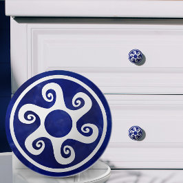 Griechische Schlüsseldekoration - Blau und Weiß Keramikknauf