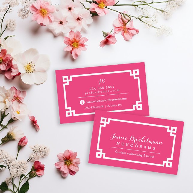 Griechische Schlüsselgrenze zwischen Rosa und Weiß Visitenkarte (Von Creator hochgeladen)