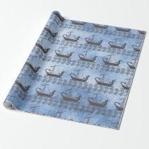 Griechische Segelschiffe und Scroll auf blau