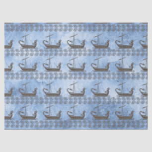 Griechische Segelschiffe und Scroll auf Blue Decou Seidenpapier