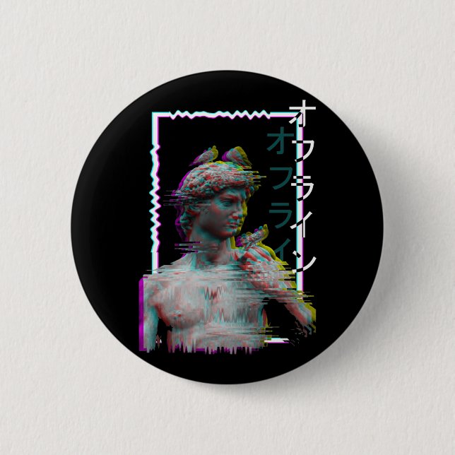 Griechische Statue Antike Vaporwave Synthwave Glit Button (Vorderseite)