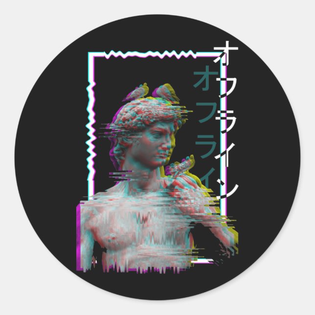 Griechische Statue Antike Vaporwave Synthwave Glit Runder Aufkleber (Vorderseite)