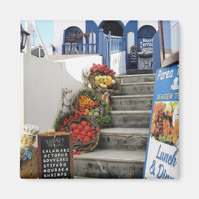 griechische Taverne auf Santorini, Griechenland Magnet (Vorne)